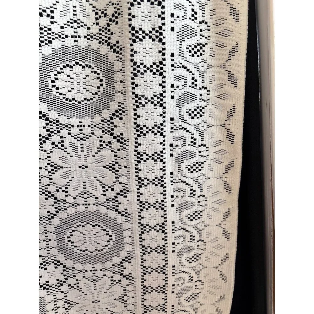 Cream Lace Curtain Panel 60” W x 76” L Floral Pattern Vintage Style